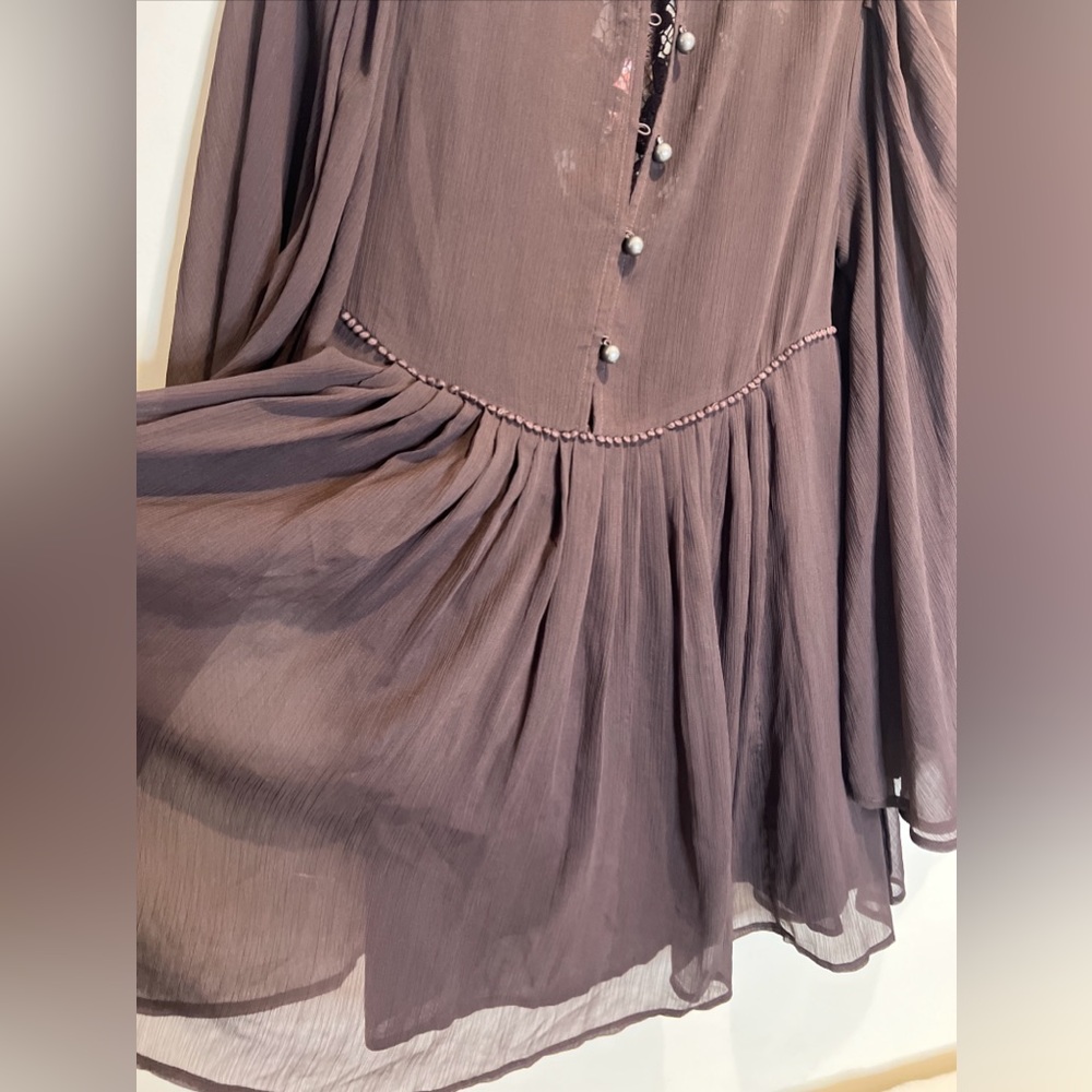 Free People Sunshine Of Love Crochet Neck Sheer Statement Sleeve Mini Dress XS - Picture 7 of 7